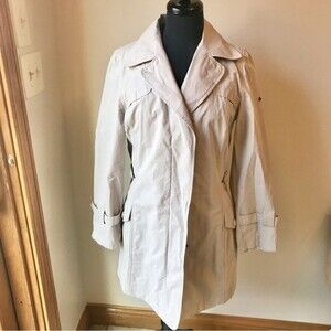 COLUMBIA Trench Coat Long Light Tan Collar Zip Front